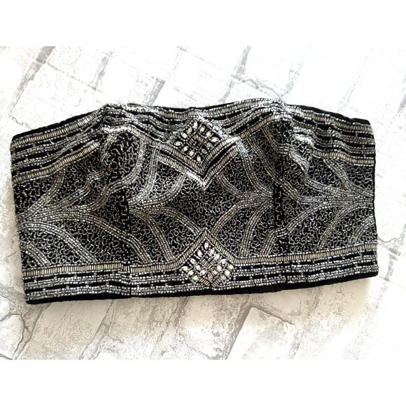 Kimchi Blue Velvet Beaded Bustier Elegant Embellished Zip Top Crop Sz L - Picture 2 of 10